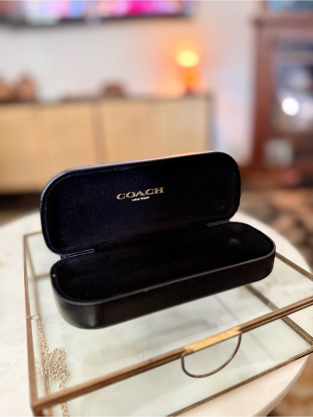 Coach Black Eyewear Case with Gold Logo Interior